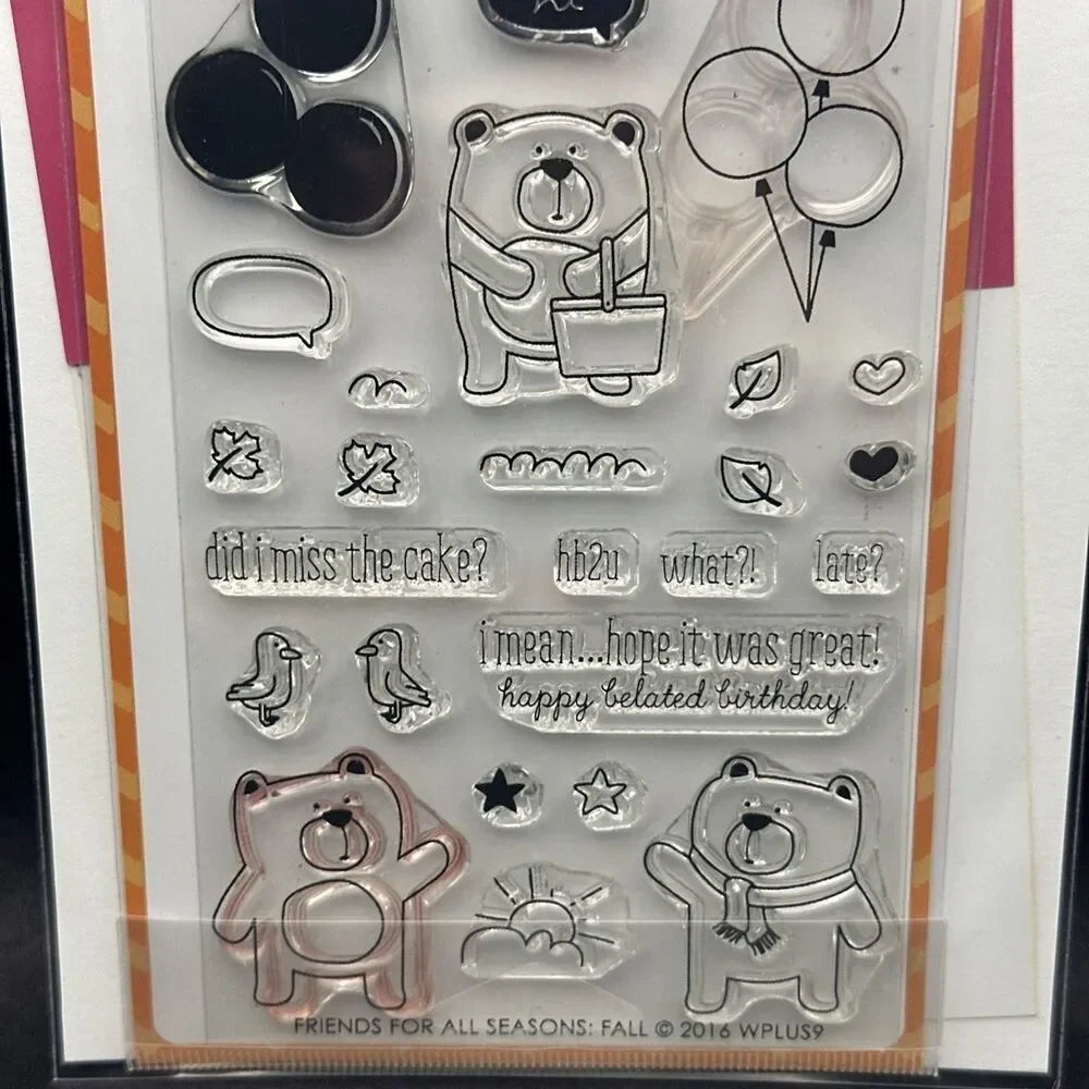 Wplus9 W Plus 9 FRIENDS For All Seasons FALL Bear Autumn Rubber Stamps Dies